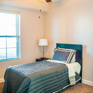 Model Unit bedroom. Furnished in a modern style with an individual size bed