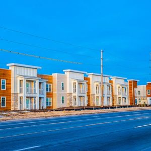 Street view of apartment building