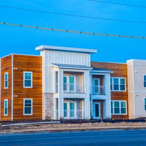 Street view of apartment building