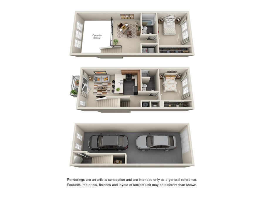 Penelope Townhome 3D Floor Plan Rendering